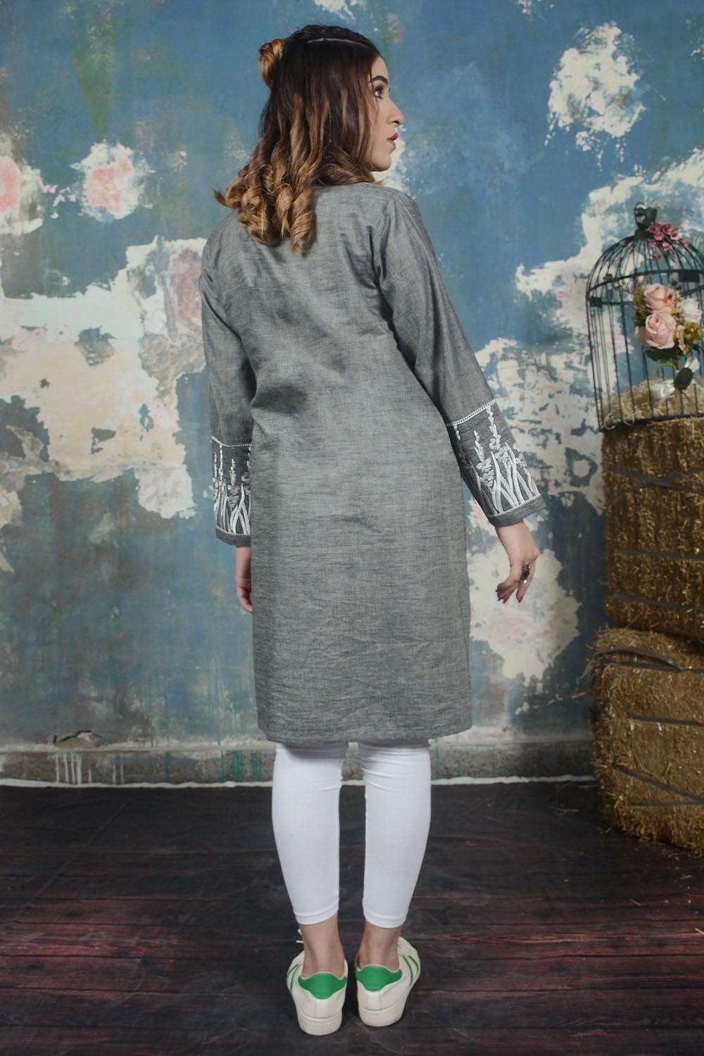 EMBROIDERED COTTON DENIM SHIRT - Aura