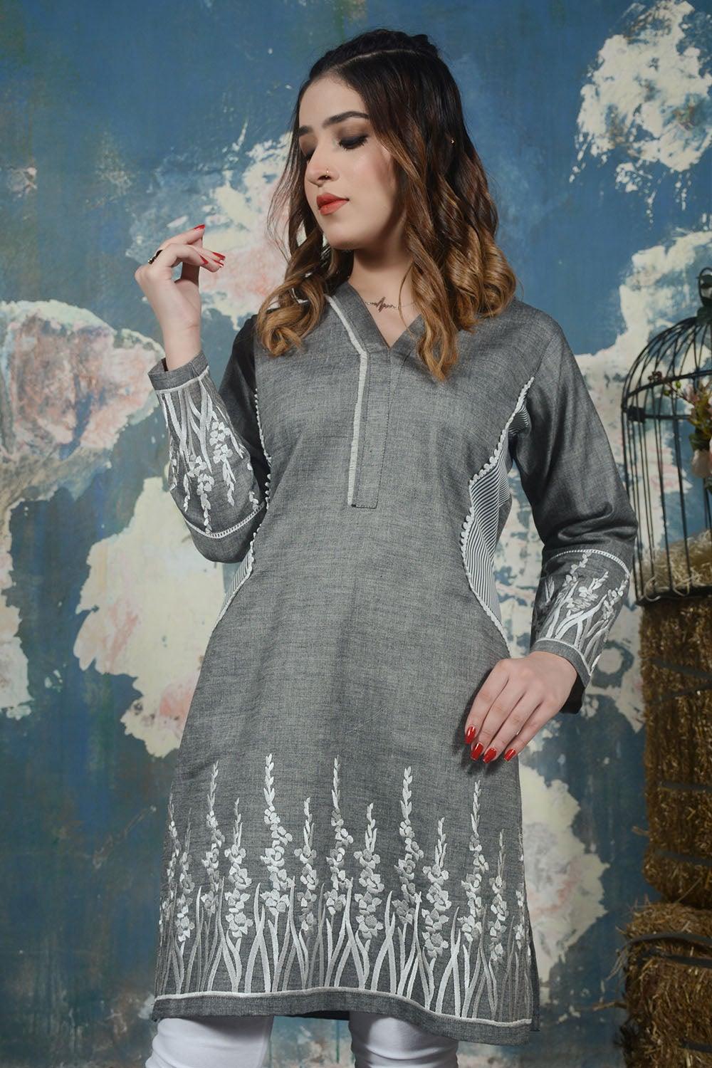 EMBROIDERED COTTON DENIM SHIRT - Aura