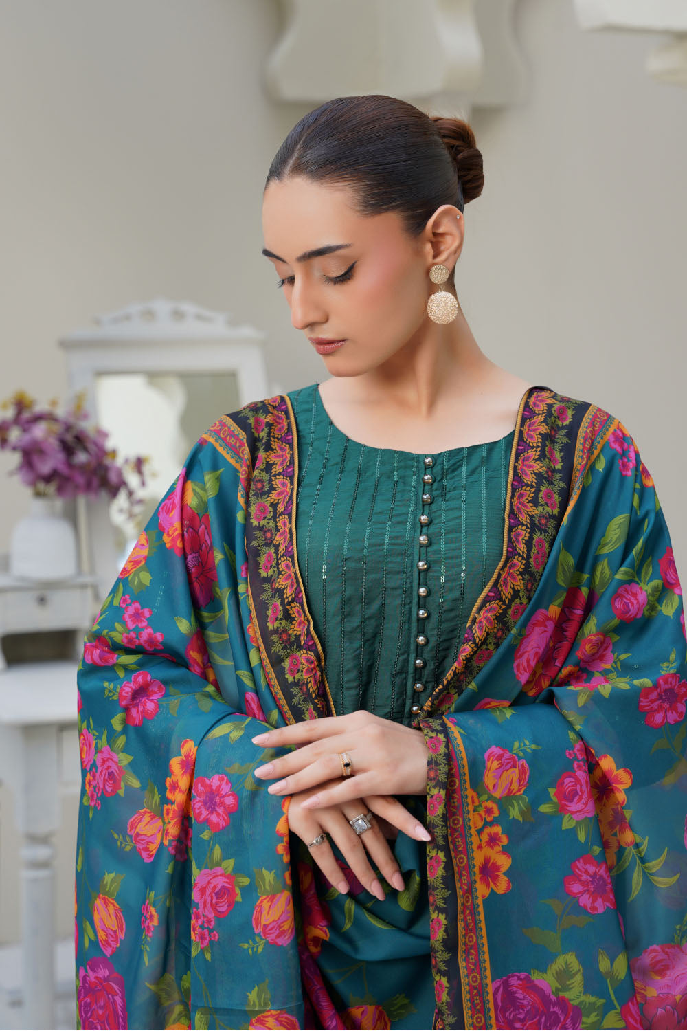 Embroidered Viscose Suit-2777