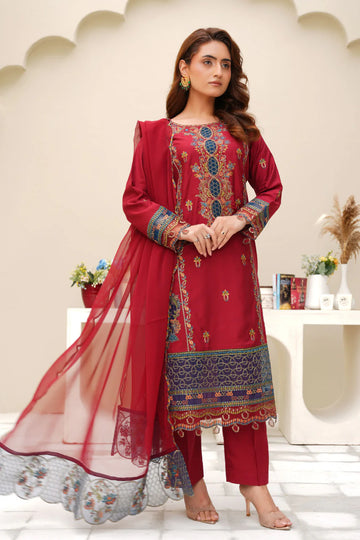 Embroidered Viscose Suit-2769