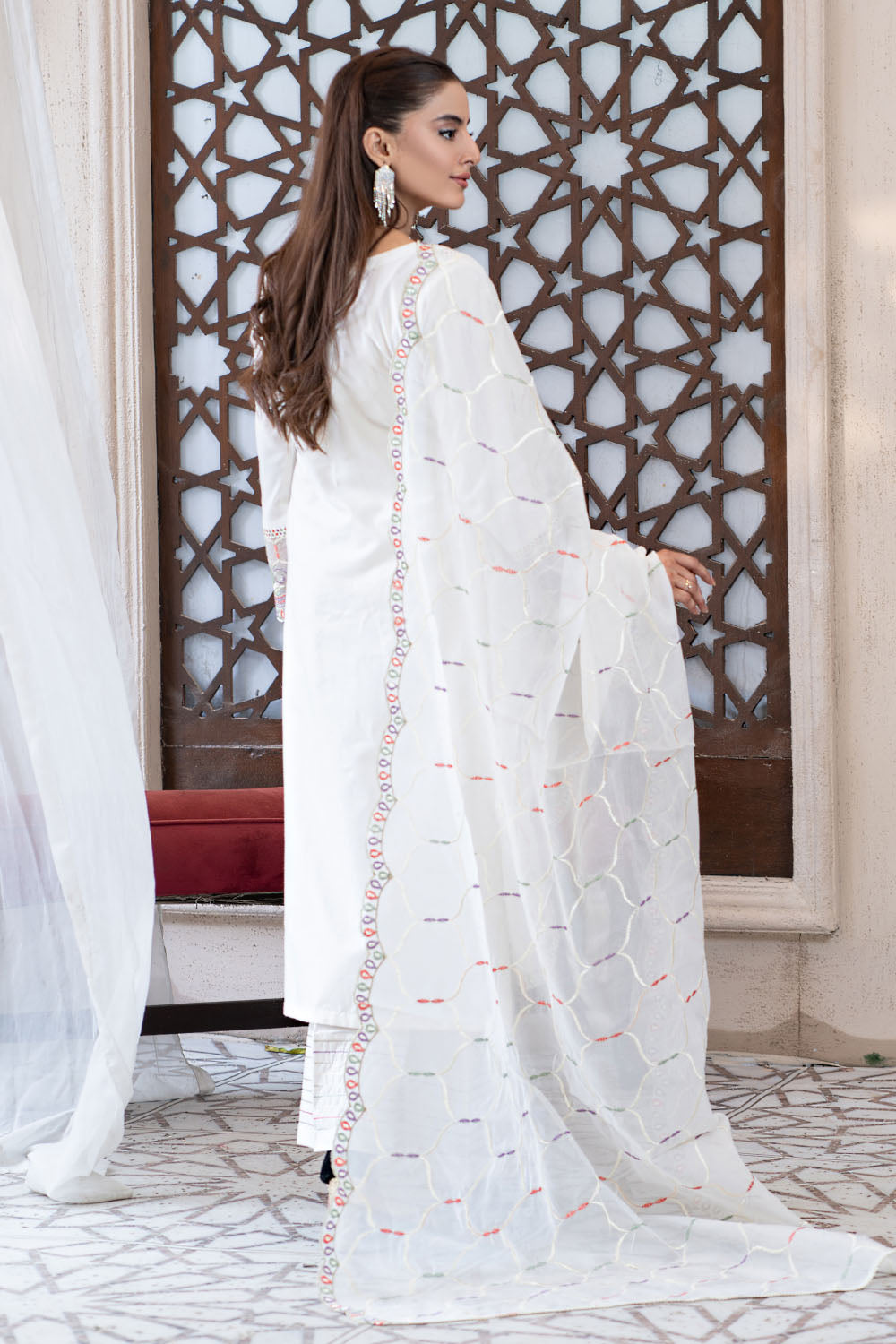 Embroidered Egg white Suit - 2753