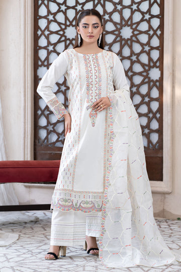 Embroidered Egg white Suit - 2753