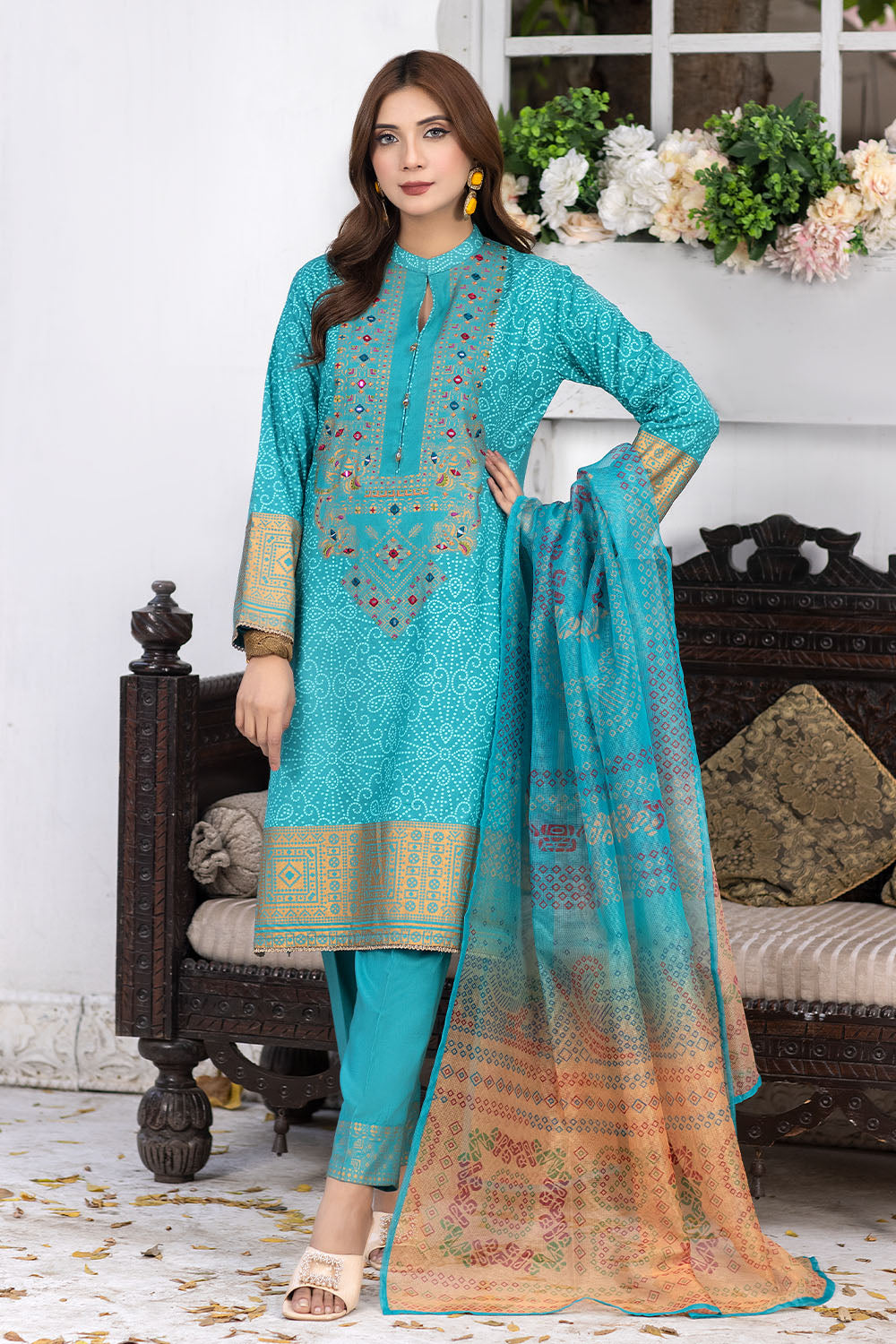 Mirror Embroidered Linen Suit-2669