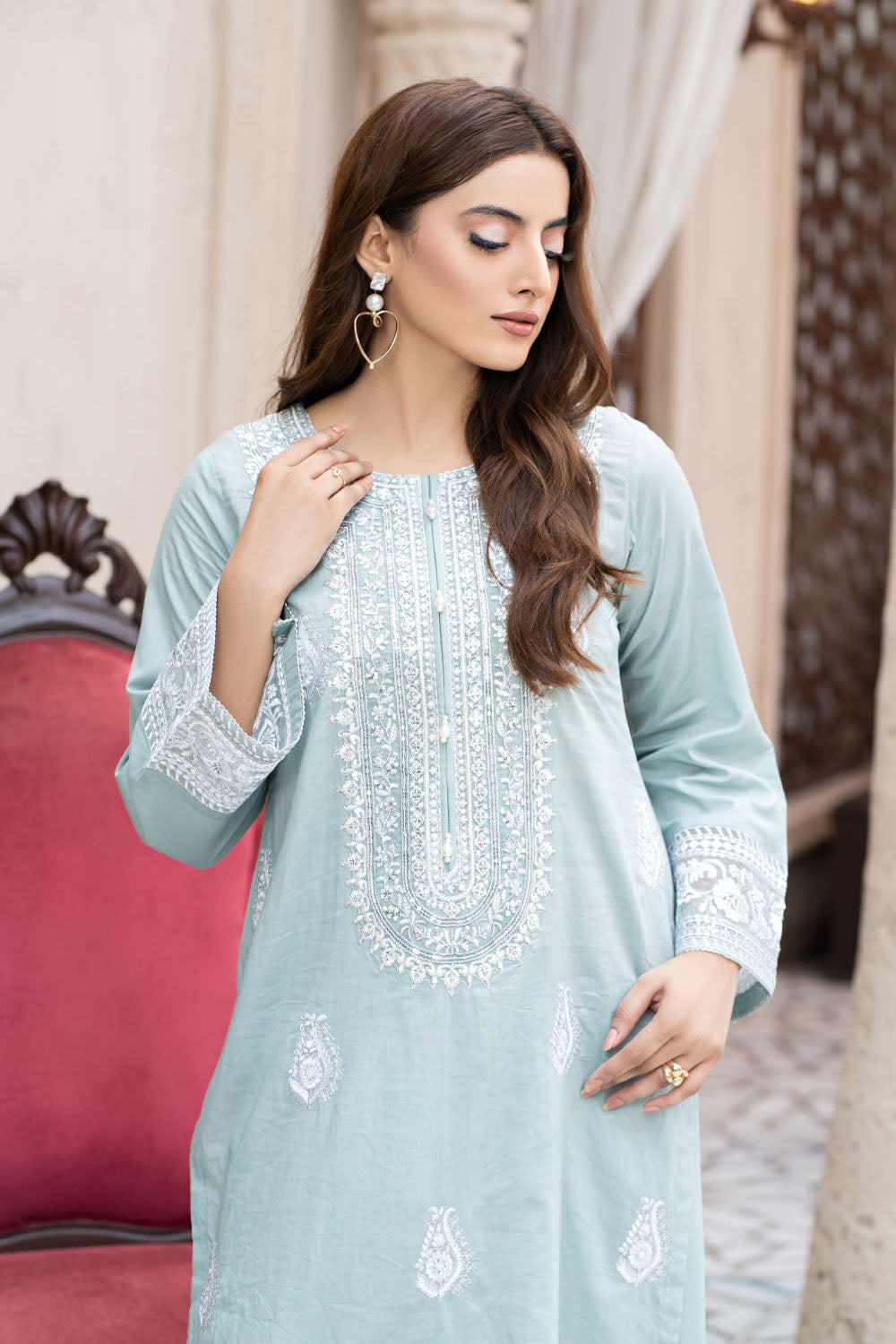 Embroidered Pastel Blue Suit - 2756
