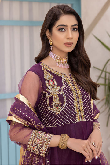 Embroidered Net Frock Suit-2587