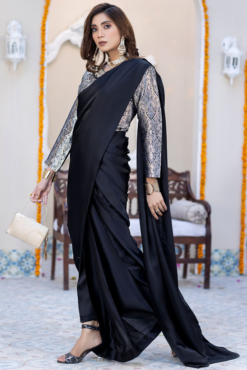 Embroidered Silk Sari- 2555