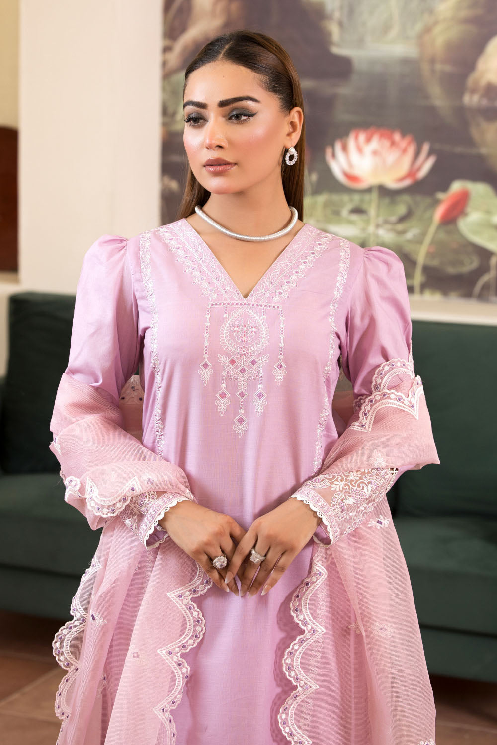 Embroidered Cotton Suit - 7074