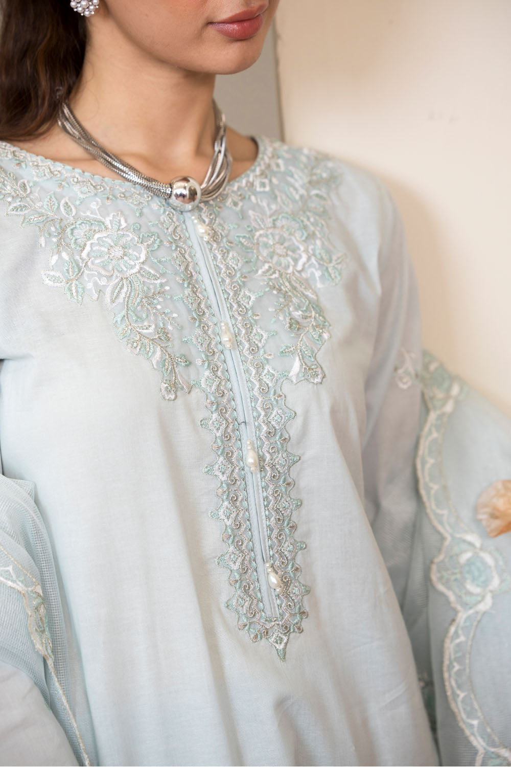 Embroidered Cotton Suit - 7070