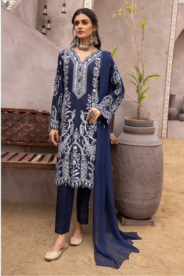Blue Mirror Embroidered Linen Suit-2528