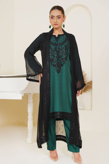 Embroidered Zinc+Black Gown-2770