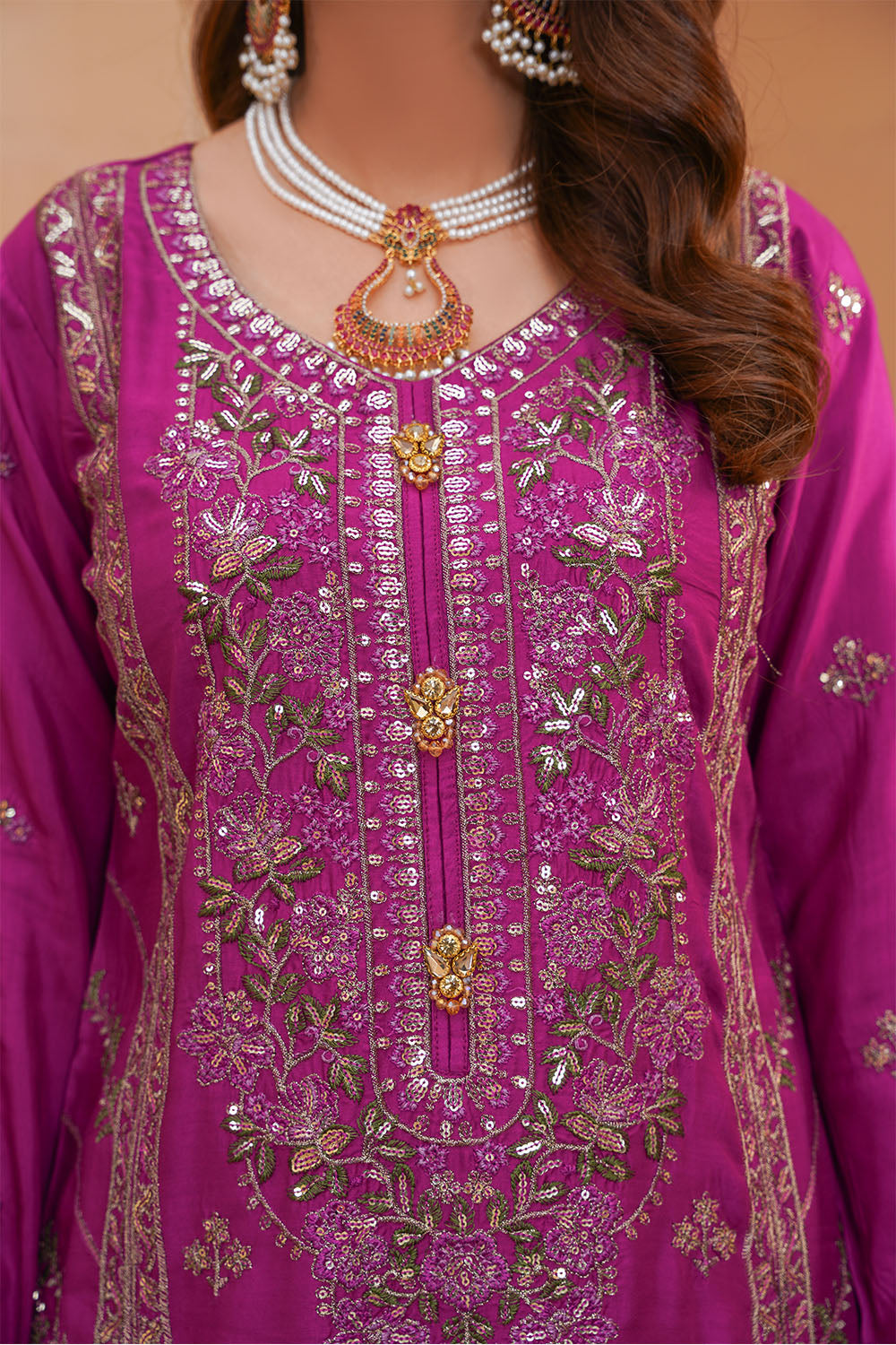 Embroidered Viscose Suit-2747